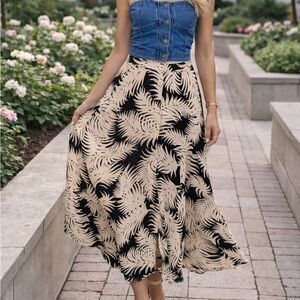 Beige and Black Palm-Print Maxi Skirt
